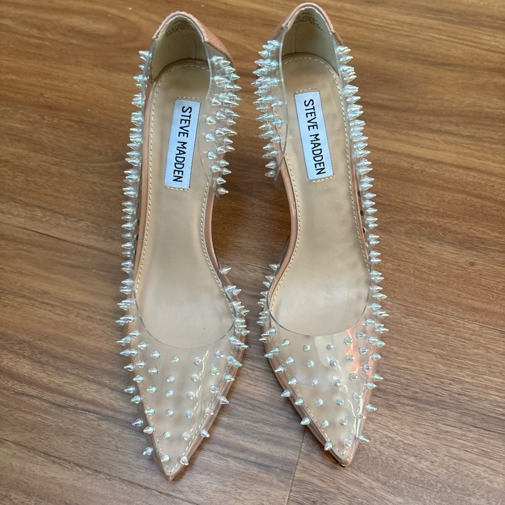 Steve Madden Nude and Silver Studded Heels